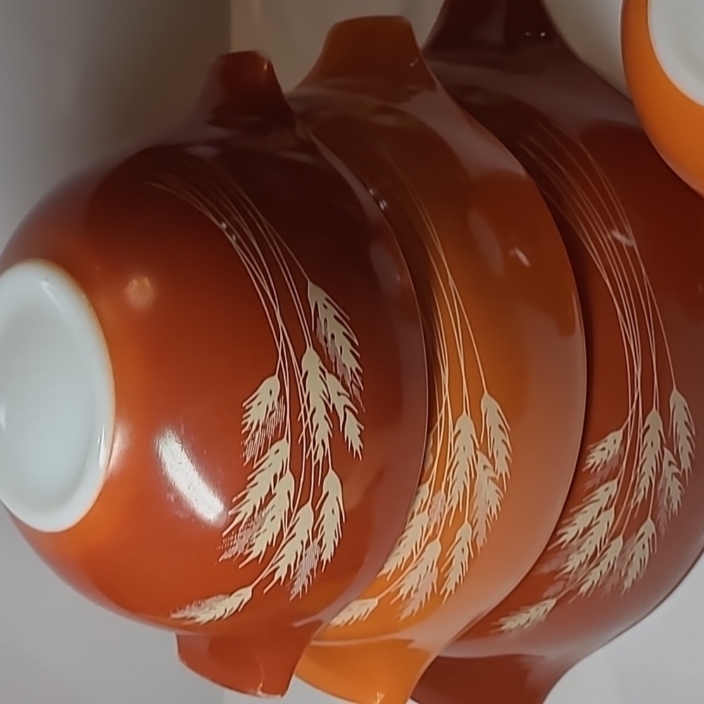 Vintage Pyrex Autumn Harvest Wheat Cinderella mixing bowl set 441.442.443.444 - Picture 6 of 7